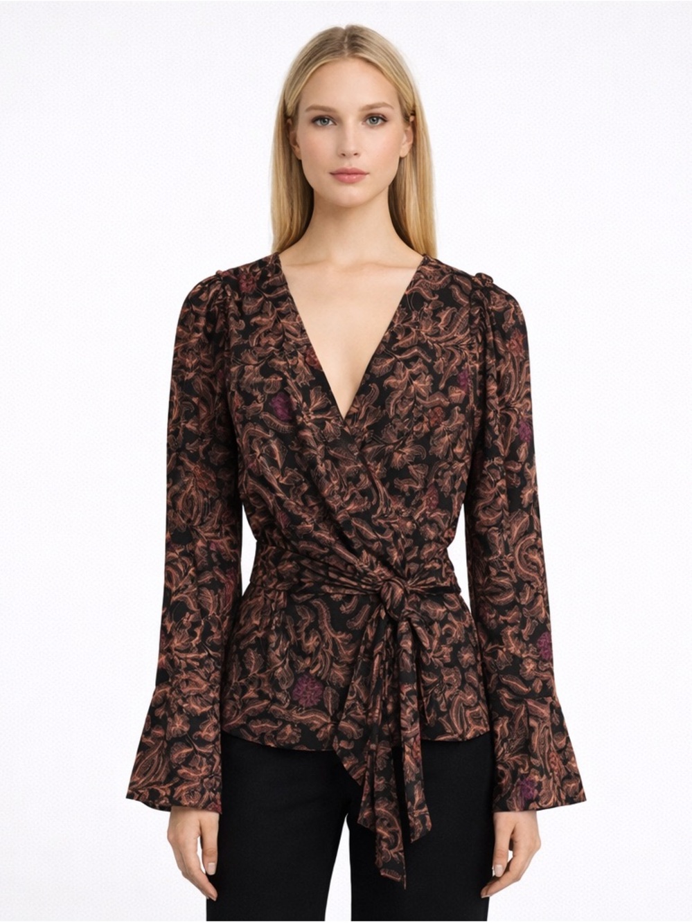 PROENZA SCHOULER PAISLEY PRINT GEORGETTE WRAP‎ TOP SIZE 4 New Without Tags